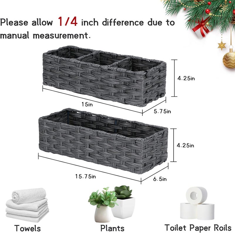 DULLEMELO Toilet Paper Basket for Organizing, Small Bathroom Baskets for Storage, Waterproof Basket for Back of Toilet, Grey, 2 Pack - Image 2